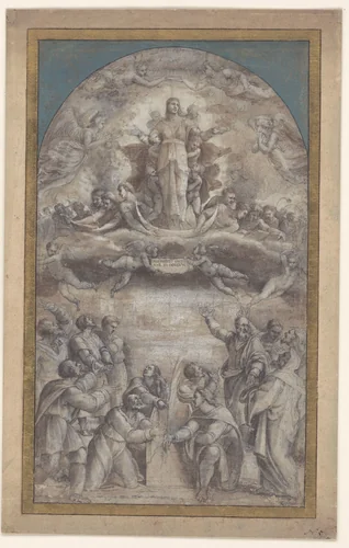 Hemelvaart van Maria by Sebastiano del Piombo, drawing, 1520-1530