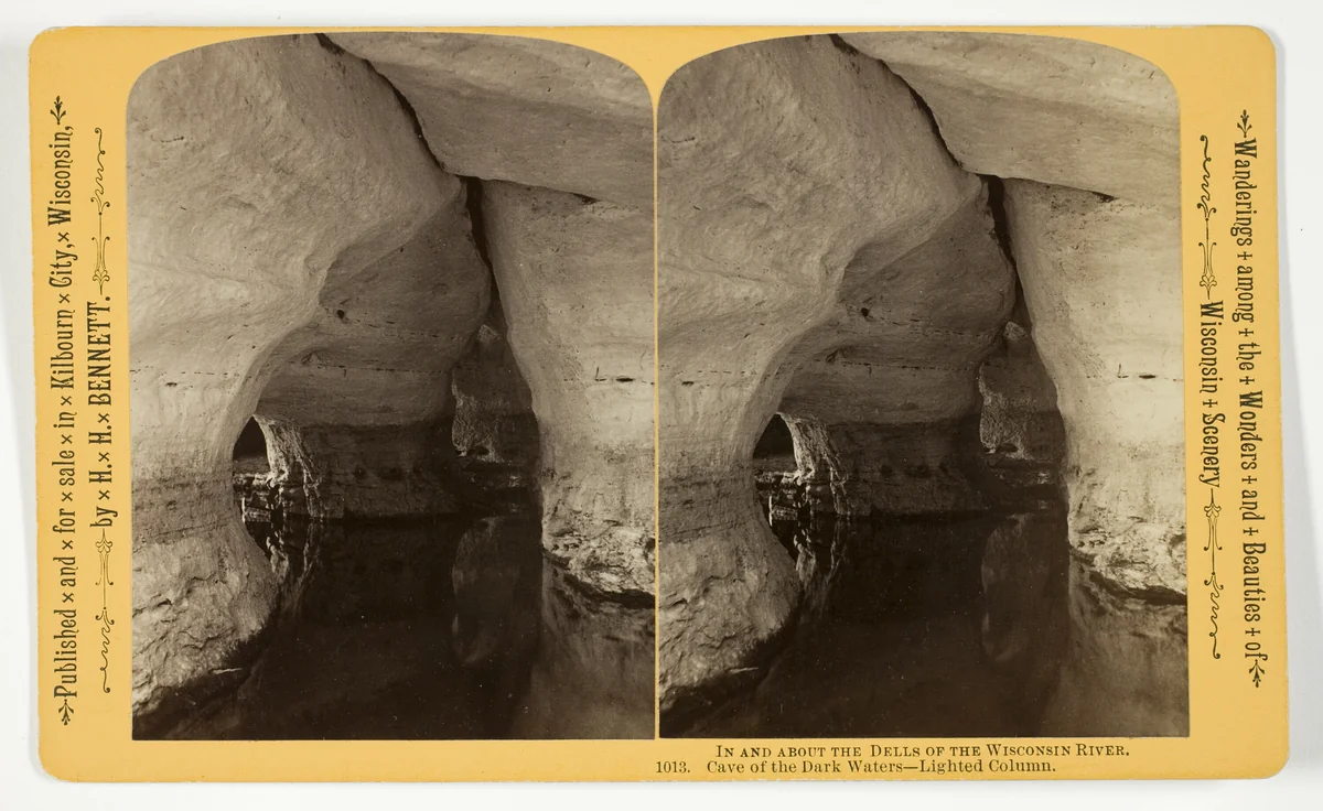 Cave of the Dark Waters - Lighted Column, No. 1013 from the series "In and About the Dells of the Wisconsin River" by Henry Hamilton Bennett, photograph, 1870-1908