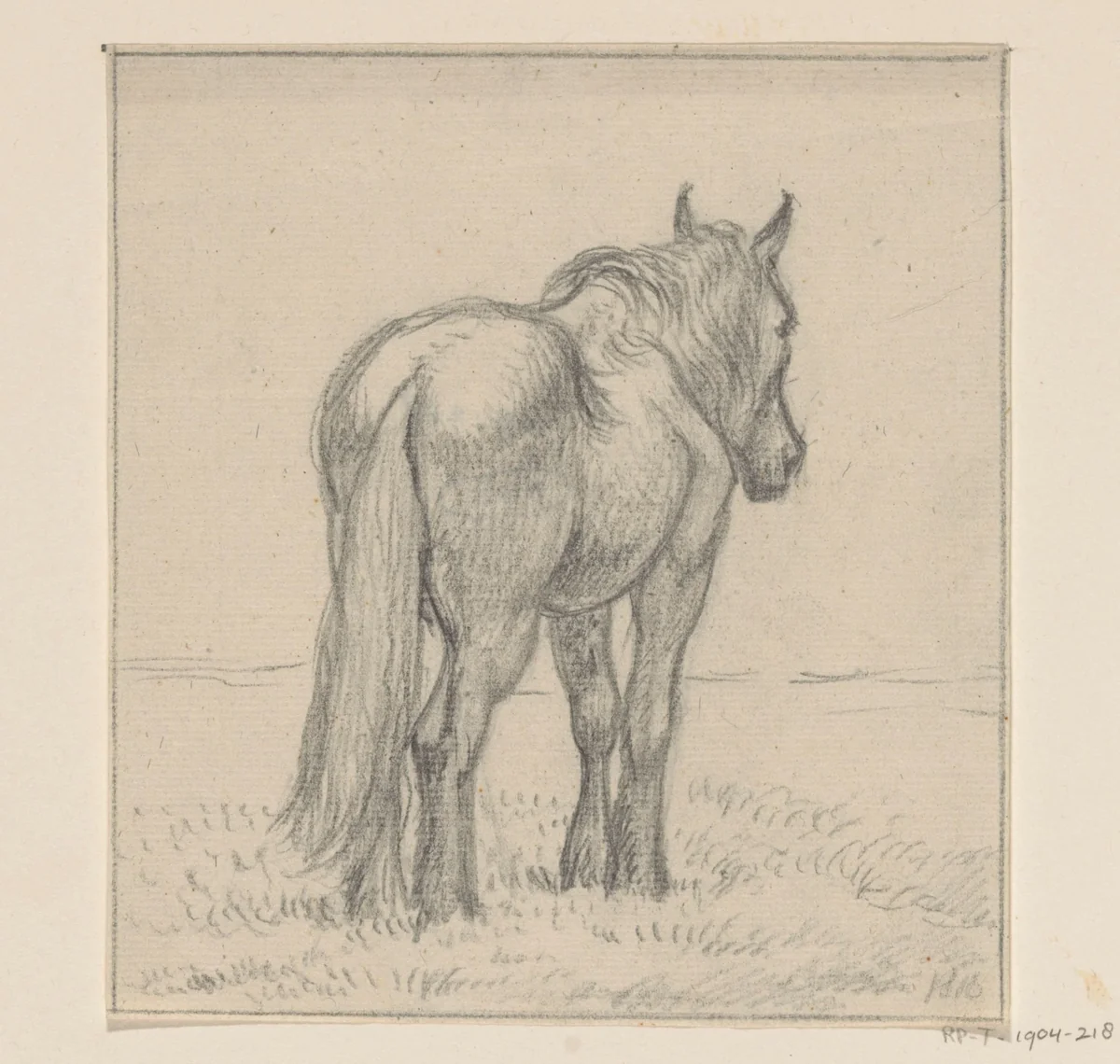 Staand paard, schuin van achteren by Jean Bernard, drawing, 1775-1833