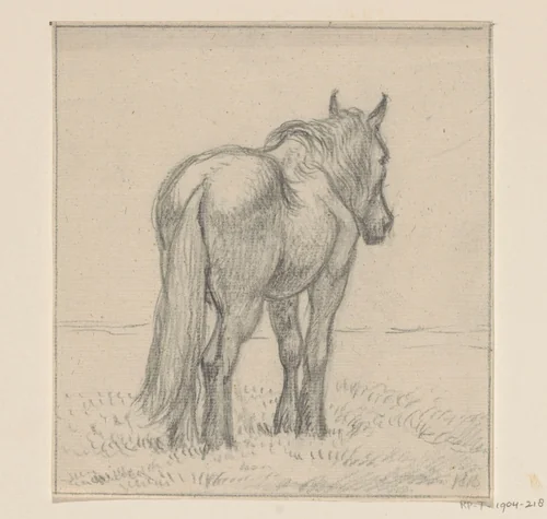 Staand paard, schuin van achteren by Jean Bernard, drawing, 1775-1833