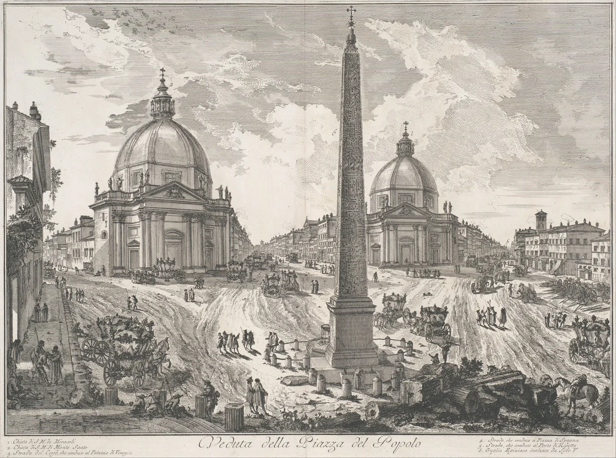 The Piazza del Popolo (Veduta della Piazza del Popolo), from "Vedute di Roma" by Giovanni Battista Piranesi, print, 1745-1755