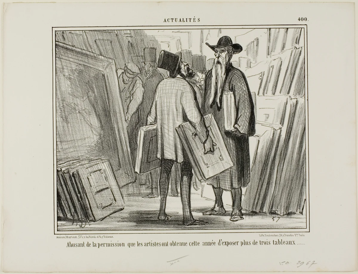 Some artists are taking advantage of this year's permission to exhibit more than three paintings, plate 400 from Actualités by Honoré-Victorin Daumier, print, 1857
