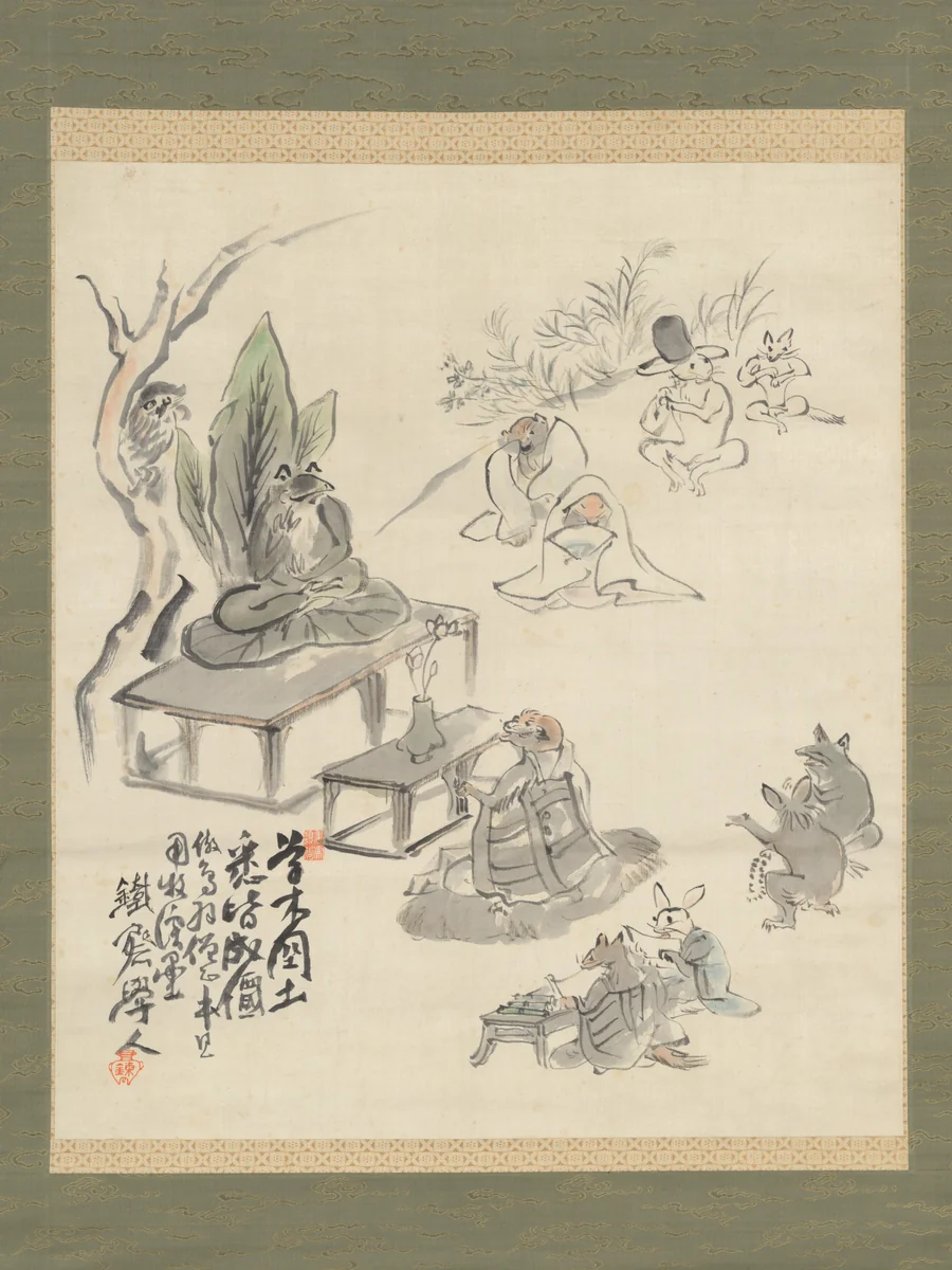 Scene Inspired by the Scrolls of Frolicking Animals and Humans by Tomioka Tessai, painting, 1890-1899