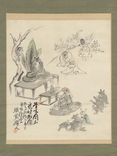 Scene Inspired by the Scrolls of Frolicking Animals and Humans by Tomioka Tessai, painting, 1890-1899