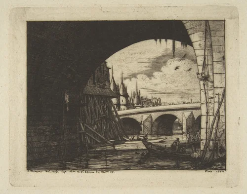 Archway, Pont Nôtre-Dame, Paris, from "Etchings of Paris" by Charles Meryon, print, 1853