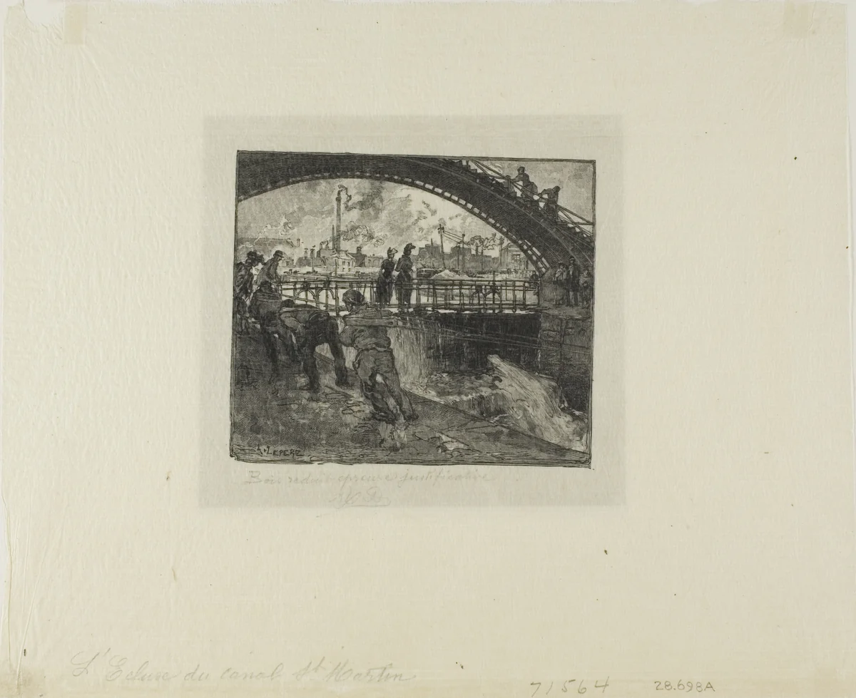 Lock of the Canal Saint-Martin by Louis Auguste Lepère, print, 1890