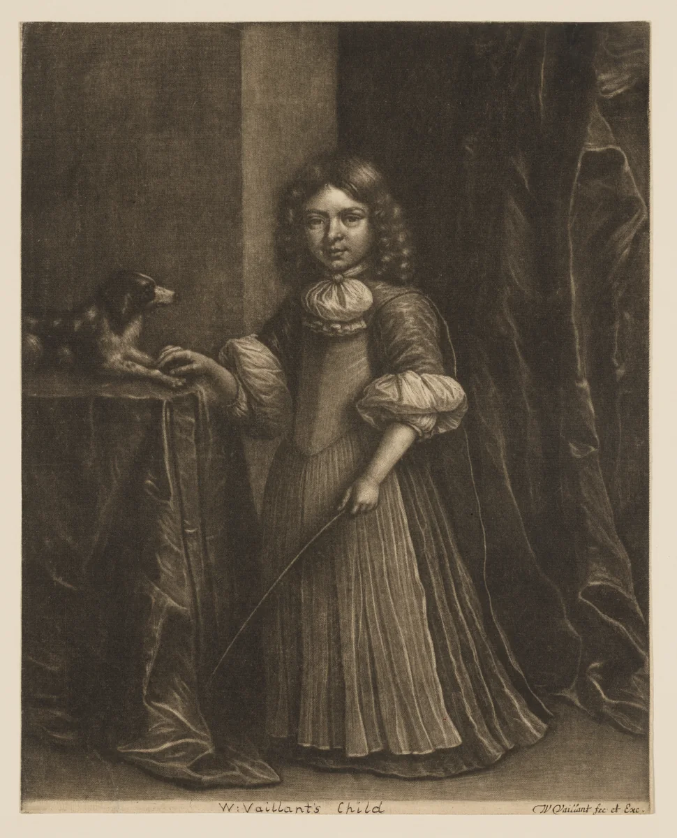 Portrait of a Young Boy with a Dog by Wallerant Vaillant, print, 1635-1677