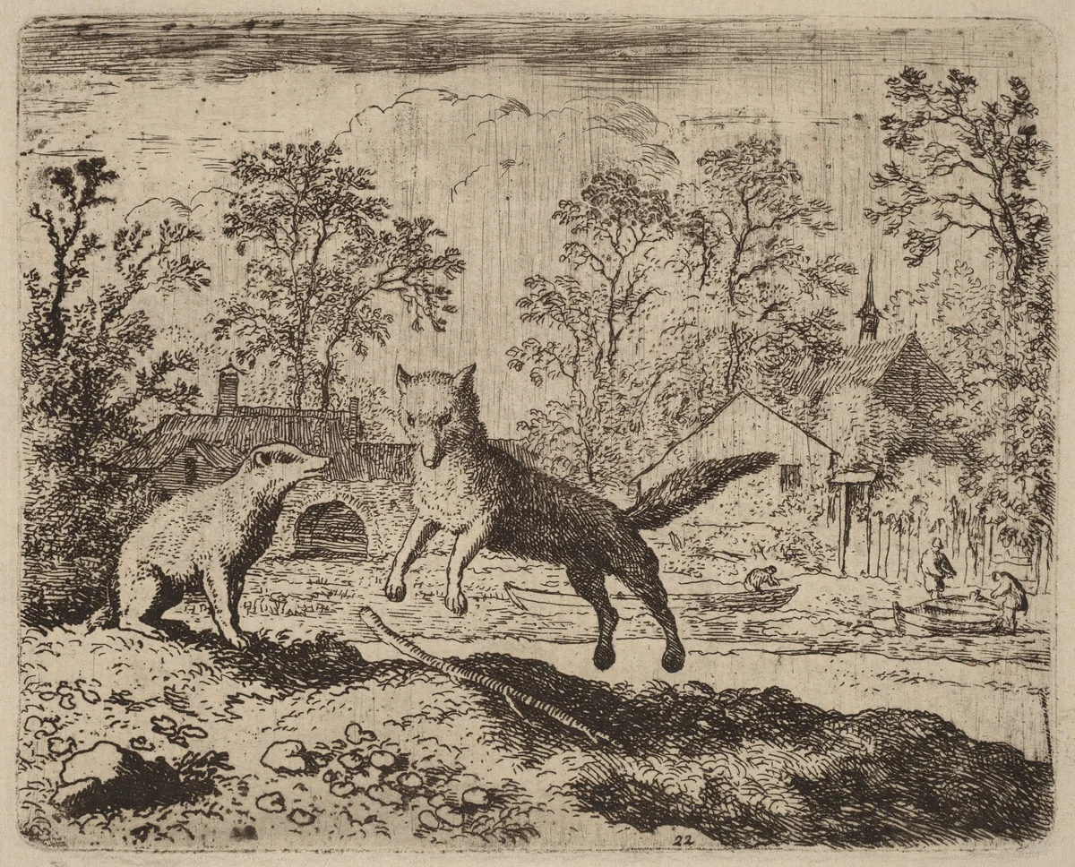 The Badger Imposes a Penance on Reynard by Allart van Everdingen, print, 1645-1656