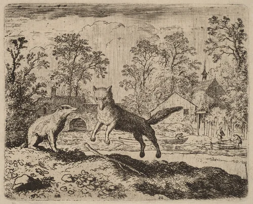 The Badger Imposes a Penance on Reynard by Allart van Everdingen, print, 1645-1656