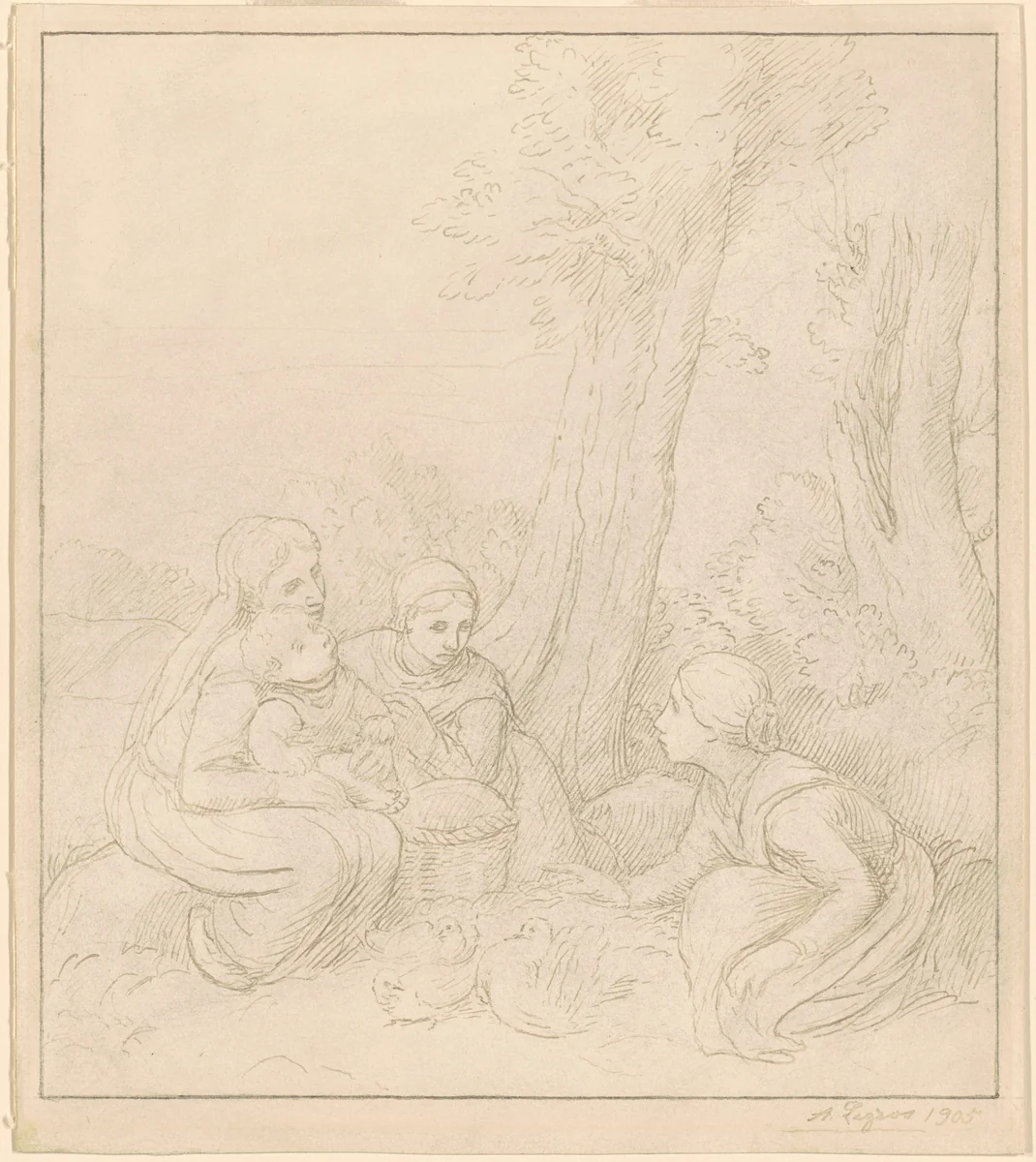 The Pigeons by Alphonse Legros, drawing, 1905