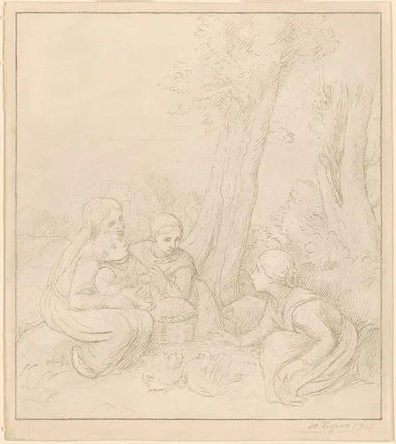 The Pigeons by Alphonse Legros, drawing, 1905