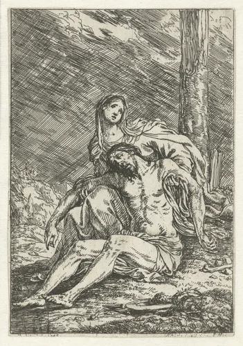 Maria met het lichaam van Christus (Pietà) by Jonas Umbach, print, 1634-1693
