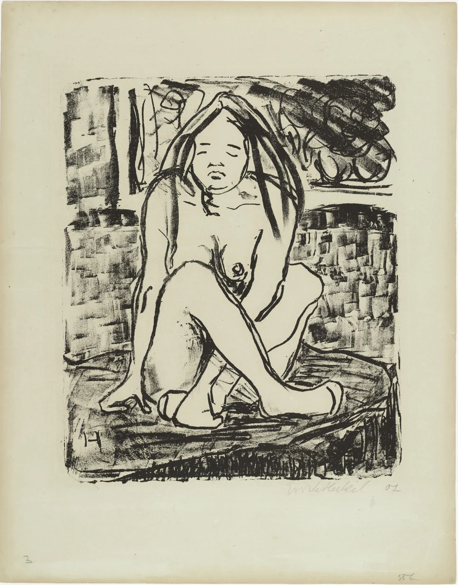 Seated Woman with Crossed Legs (Frau mit gekreuzten Beinen sitzend) by Erich Heckel, print, 1907