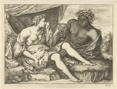 Bacchus en Ariadne by anonymous, print, 1700-1750