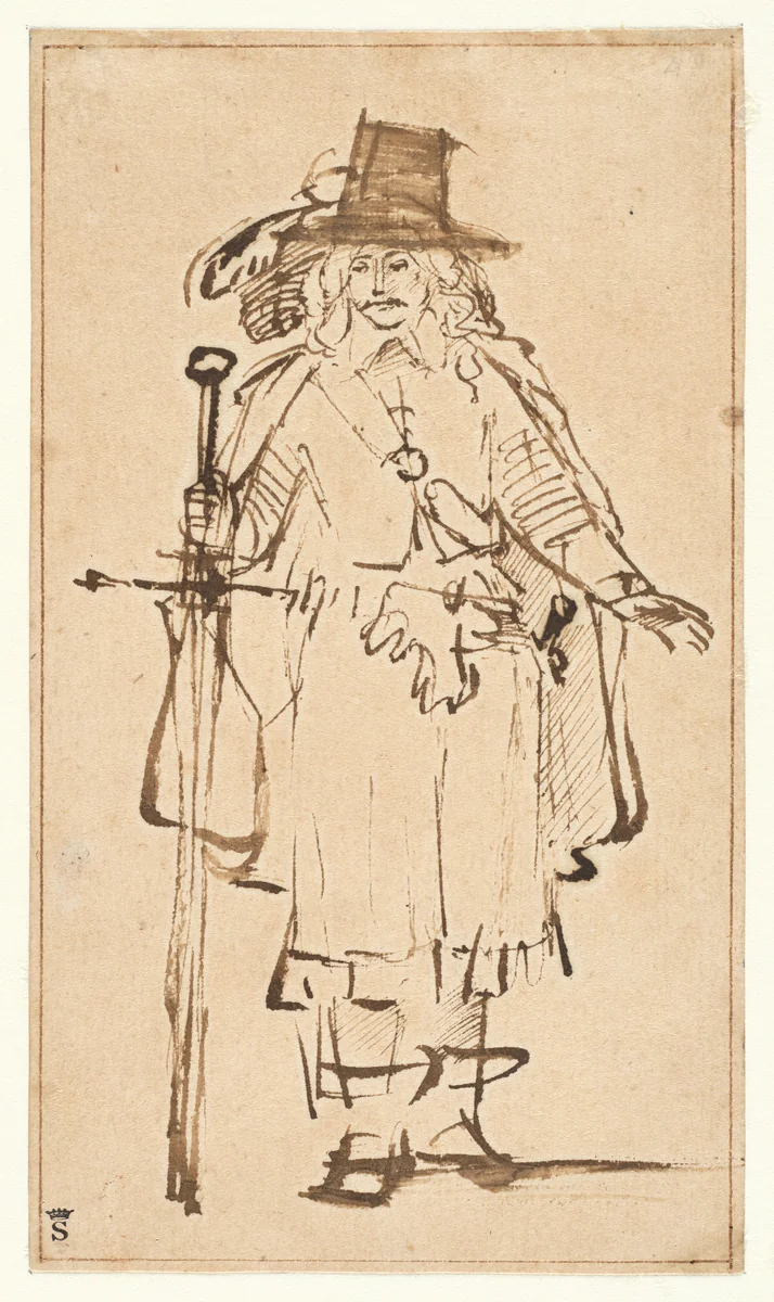 An Officer Holding a Ceremonial Sword by Rembrandt van Rijn, drawing, 1640-1649