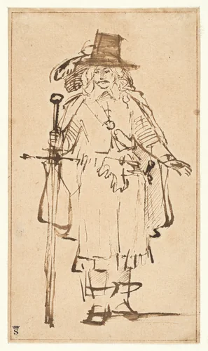 An Officer Holding a Ceremonial Sword by Rembrandt van Rijn, drawing, 1640-1649