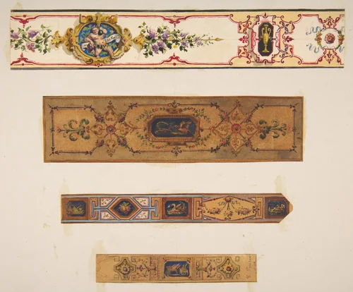 Four designs for painted borders to decorate a room by Jules-Edmond-Charles Lachaise, drawing, 1820-1897