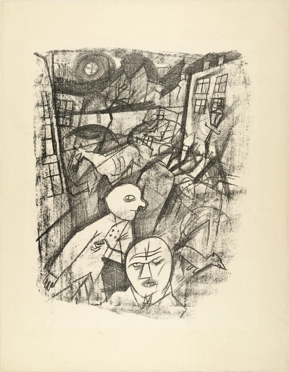 Moonlit Night (Mondnacht) from The First George Grosz Portfolio (Erste George Grosz-Mappe) by George Grosz, print, 1915