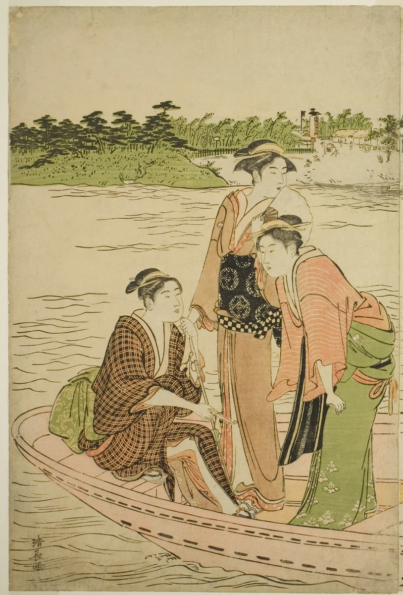 Ferry on the Rokugo River by Torii Kiyonaga (鳥居清長), print, 1779-1789