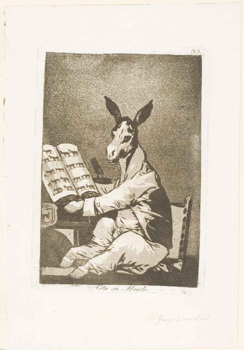 And So Was His Grandfather, plate 39 from Los Caprichos by Francisco José de Goya, print, 1797-1799