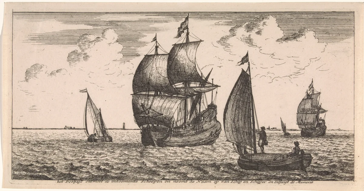 Ontvangst van de post op zee by Joost van Geel, print, 1666