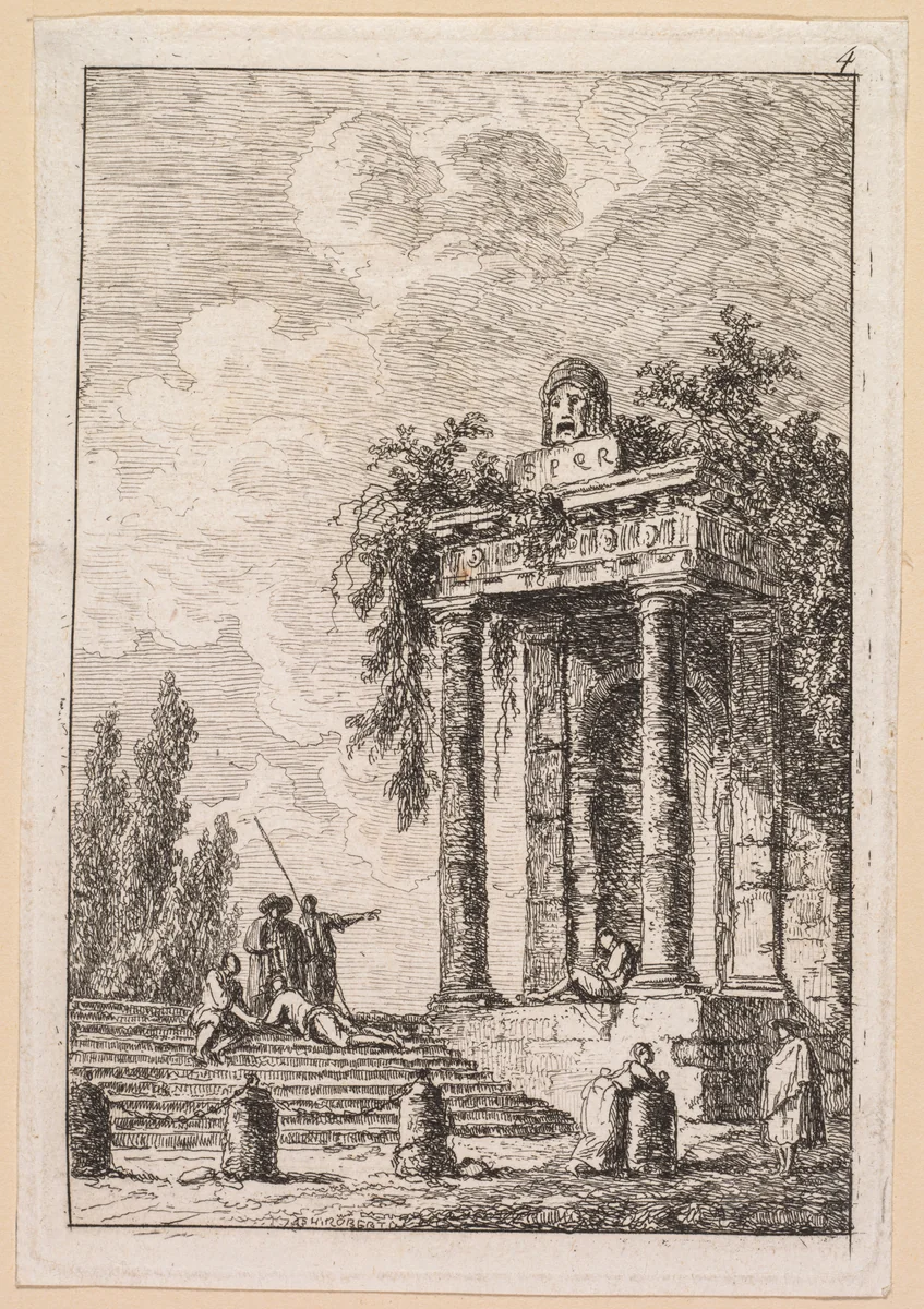 Les Soirées de Rome: L'Escalier aux quatre bornes by Hubert Robert, print, 1763