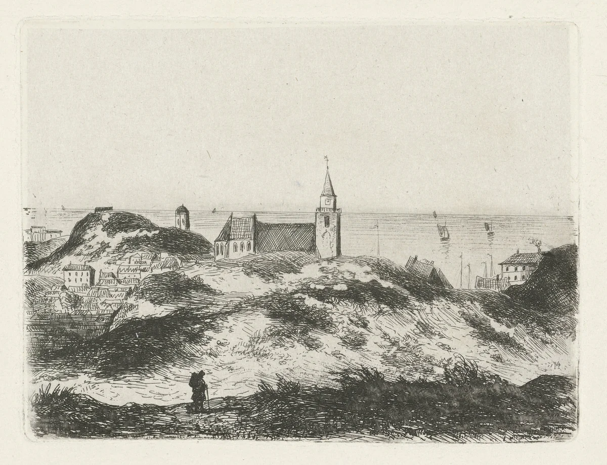 Gezicht op Scheveningen by Joseph Hartogensis, print, 1855