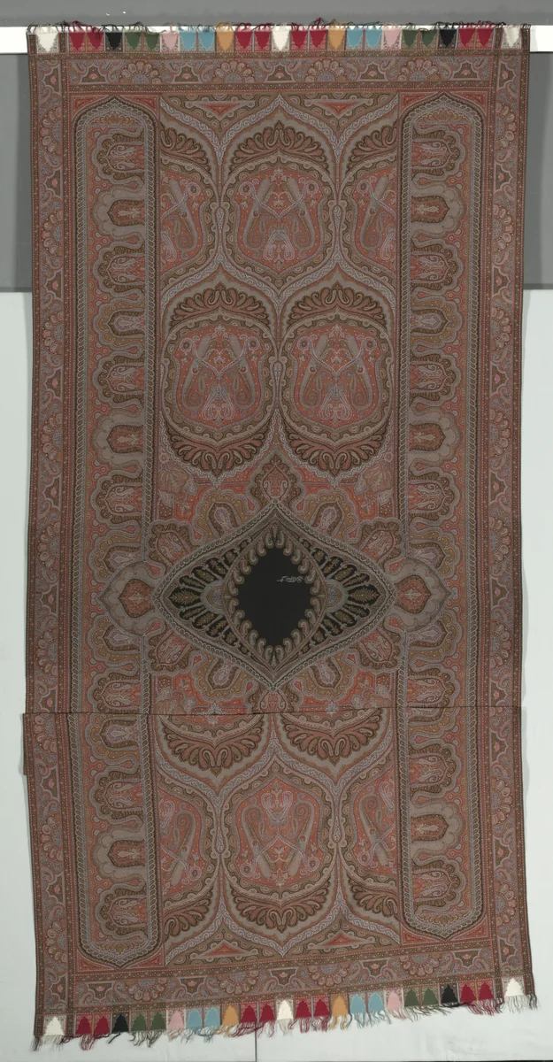Long Shawl with Botehs, Black Center, and Lobed Arcades by Emile Frederic Herbert, textile, 1855