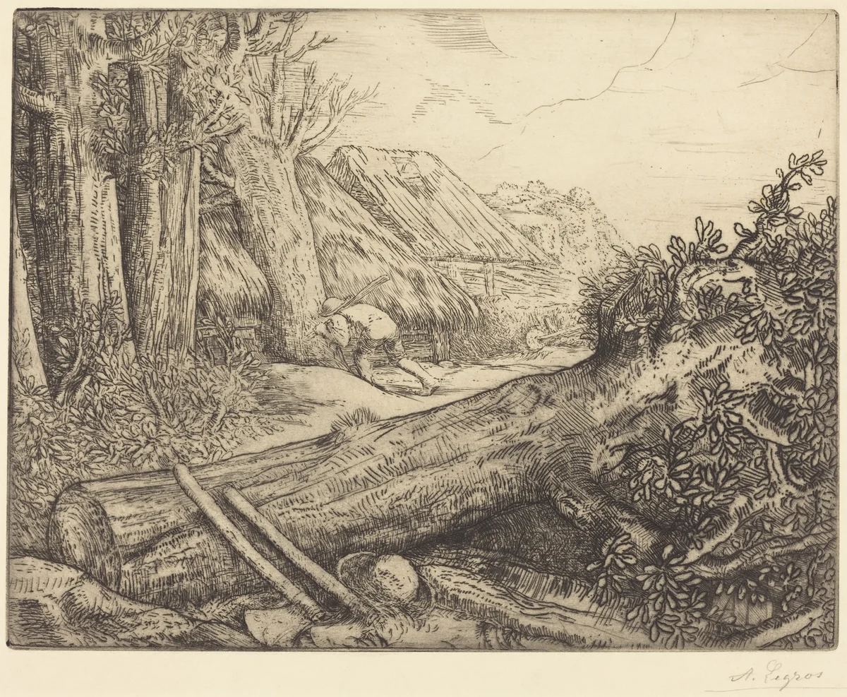 At the Home of the Woodcutters (Chez les bucherons) by Alphonse Legros, print, 1837-1911