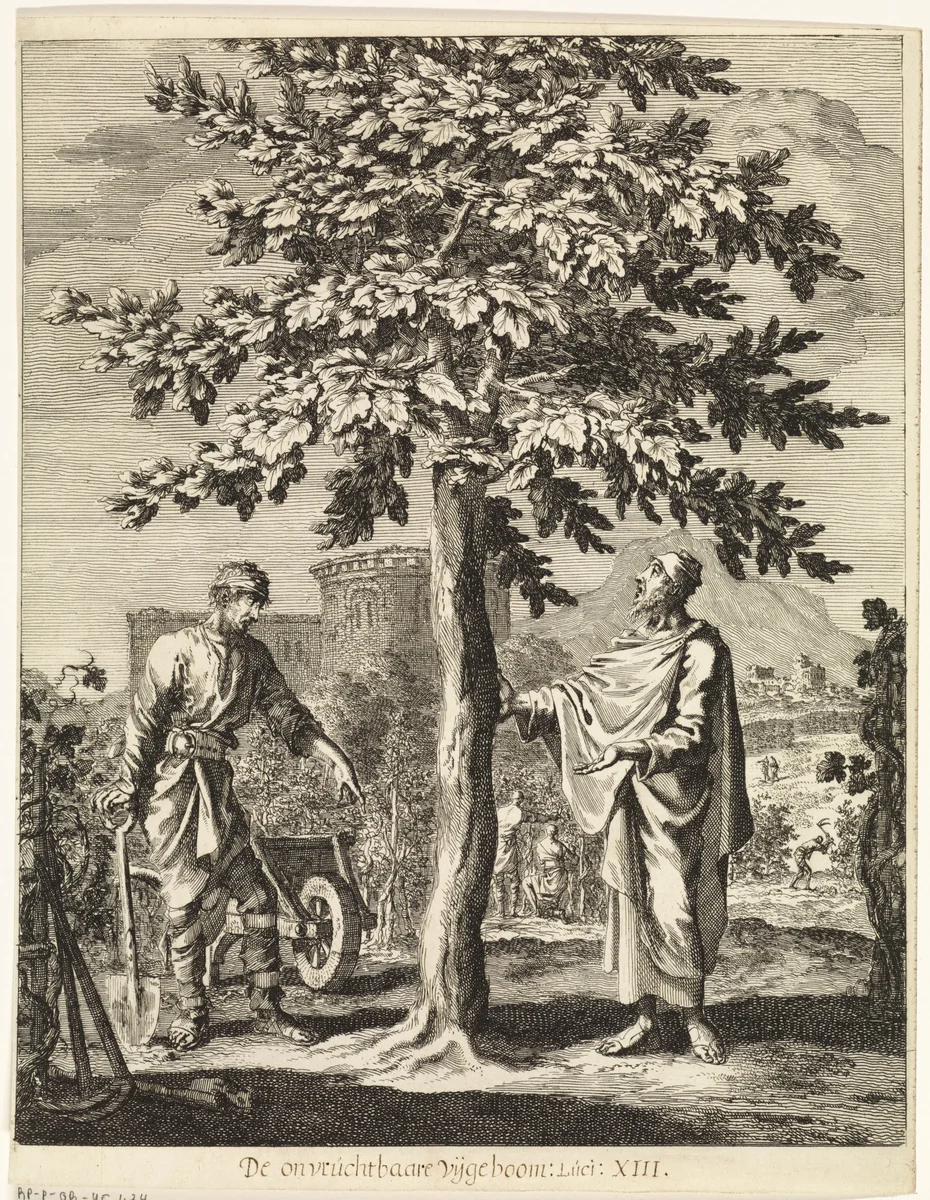 Gelijkenis van de onvruchtbare vijgenboom by Jan Luyken, print, 1708