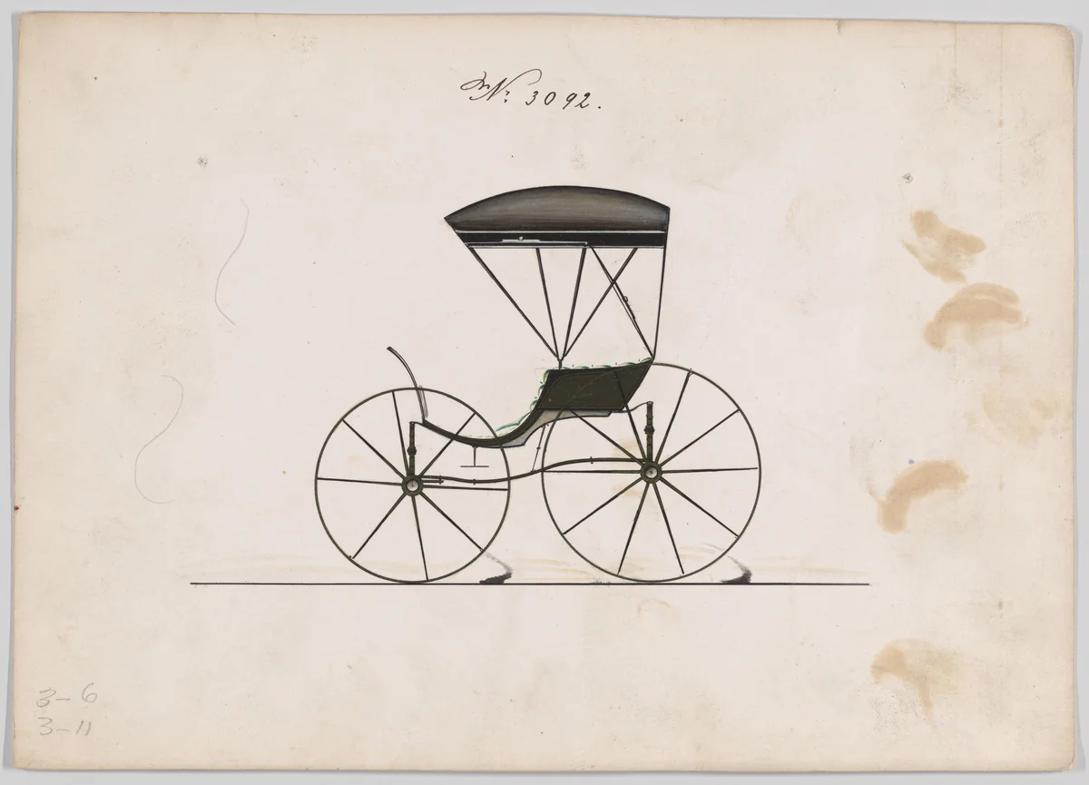 Design for Pony Phaeton, no. 3092 by Brewster & Co., drawing, 1875