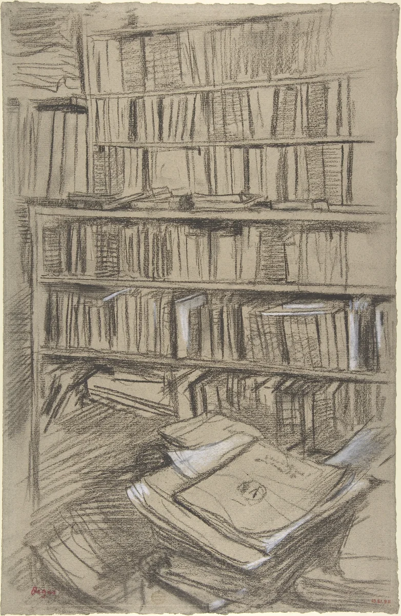 Bookshelves, Study for "Edmond Duranty" by Edgar Degas, drawing, 1879