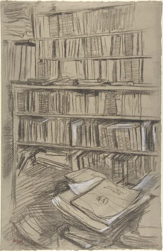 Bookshelves, Study for "Edmond Duranty" by Edgar Degas, drawing, 1879