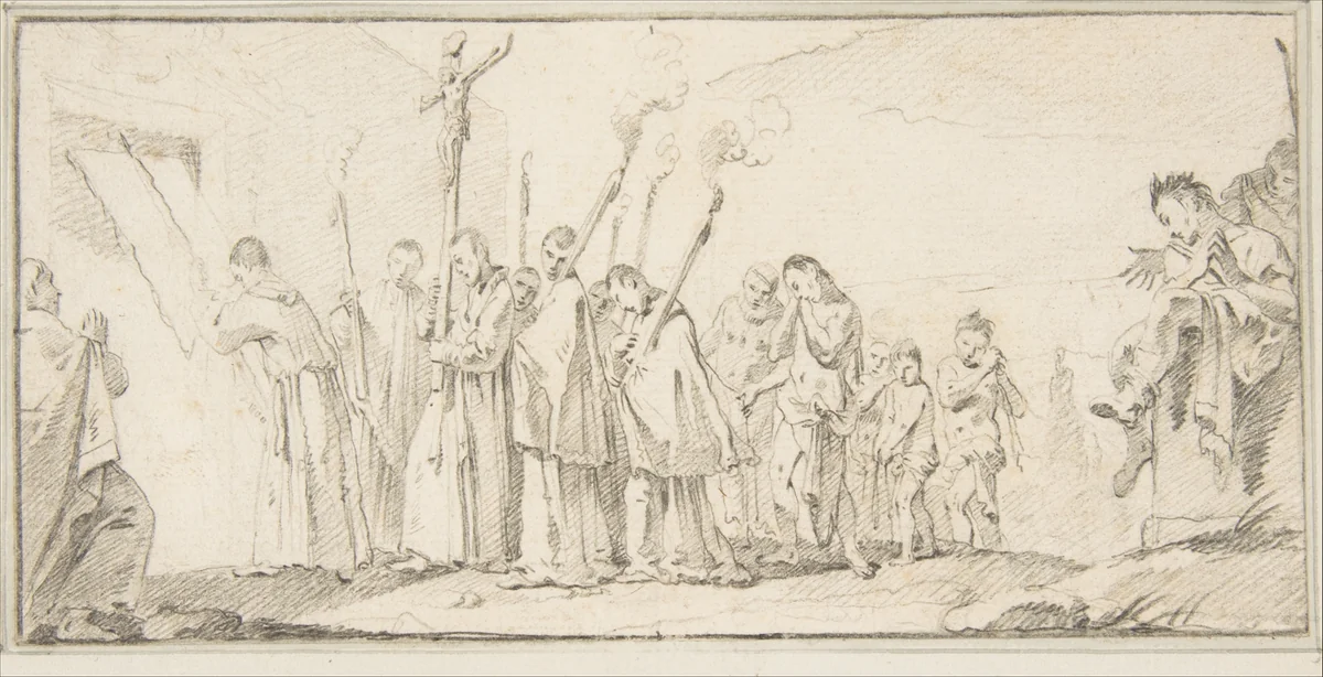 Illustration for a Book: Procession of Monks and Flagellants by Giovanni Battista Tiepolo, drawing, 1696-1770