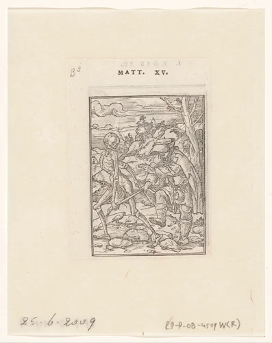 Blinde man en de Dood by Hans Holbein, print, 1547