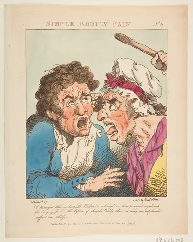 Simple Bodily Pain (Le Brun Travested, or Caricatures of the Passions) by Thomas Rowlandson, print, 1800