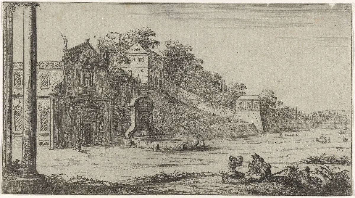 Gezicht op een kerk te Rome by Jan Baptist Weenix, print, 1647-1659
