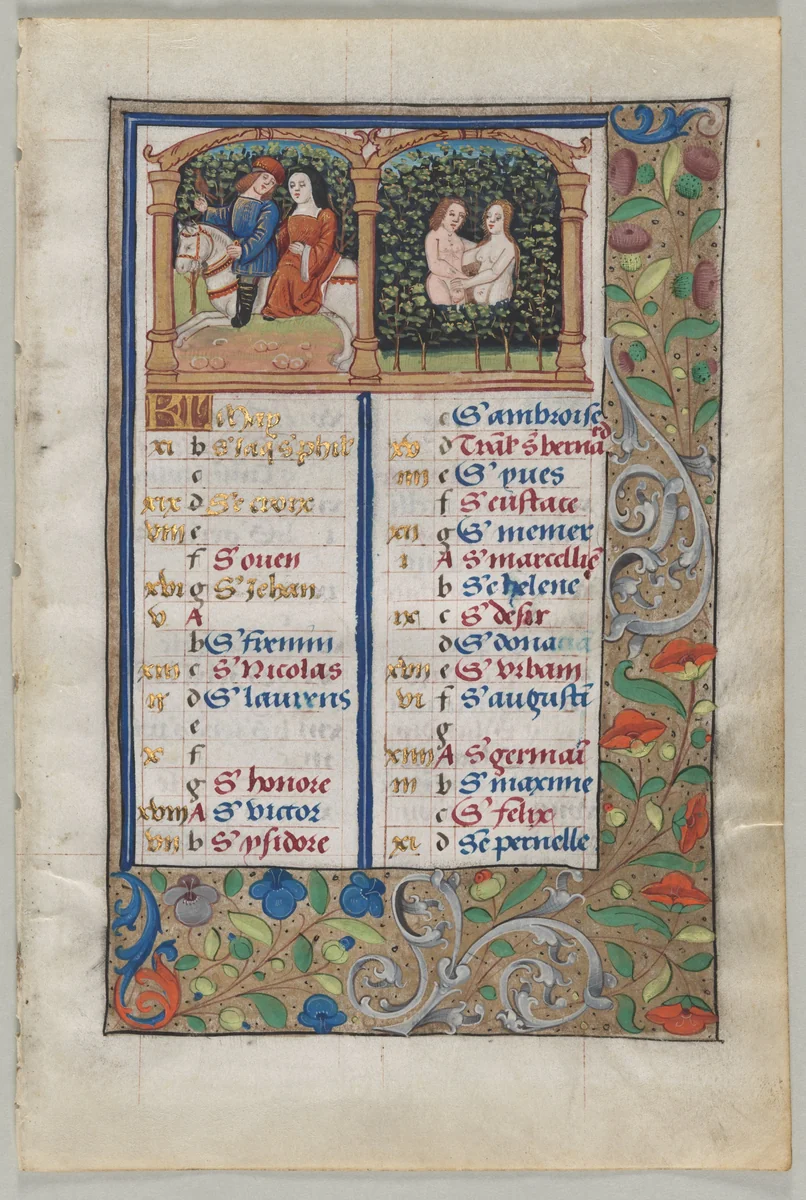 Leaf from a Book of Hours: Calendar Page for May (recto) by Unknown, manuscript, 1505-1515