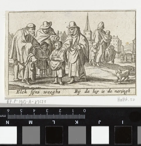 Ouderen en kinderen by Pieter Hendricksz. Schut, print, 1628-1650