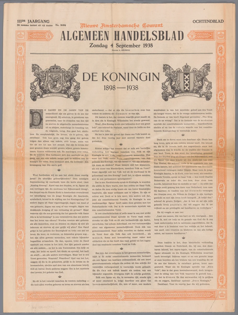 Wilhelmina Regina / Algemeen Handelsblad by Algemeen Handelsblad, other, 1938