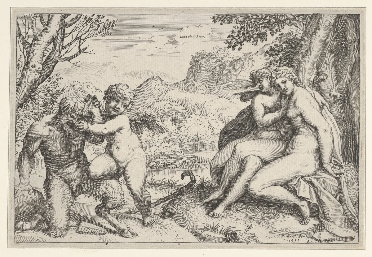 Omnia Vincit Amor by Agostino Carracci, print, 1599
