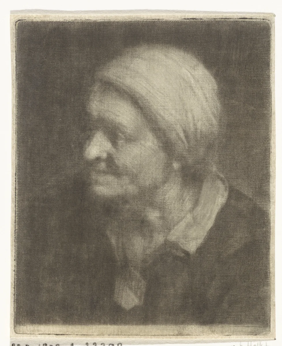 Portretbuste van een oude vrouw by Carel de Moor, print, 1666-1738