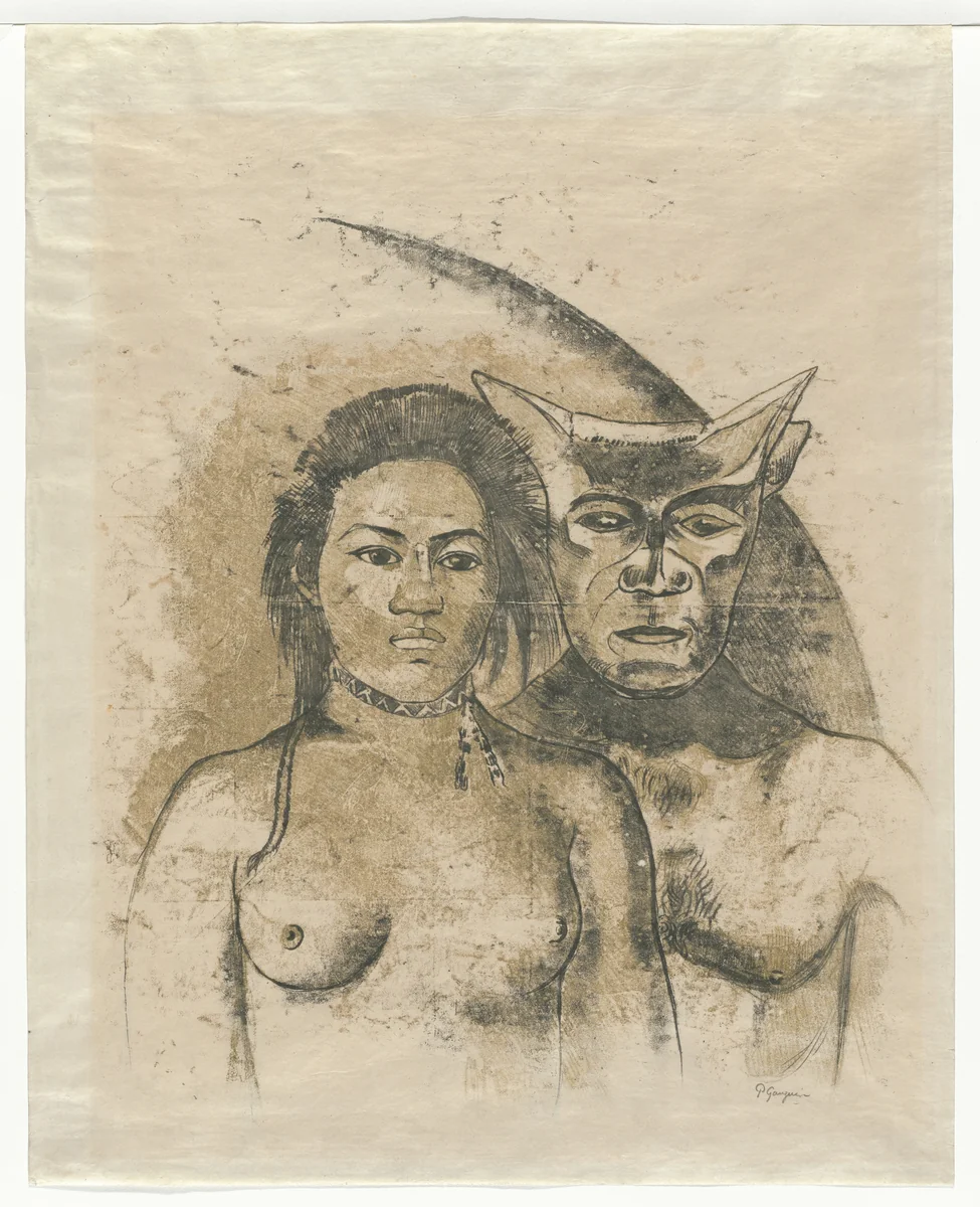 Tahitian Woman with Evil Spirit by Paul Gauguin, print, 1900