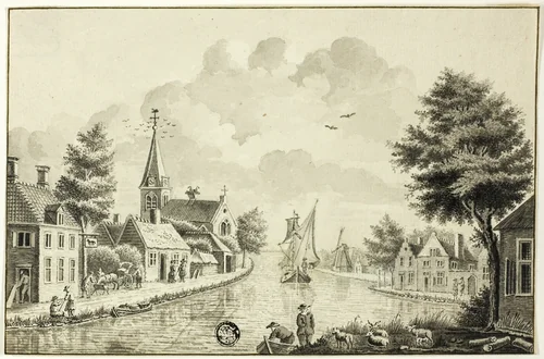 Old Dutch Town on Canal by Isaac van Ketweg, drawing, 1738-1800