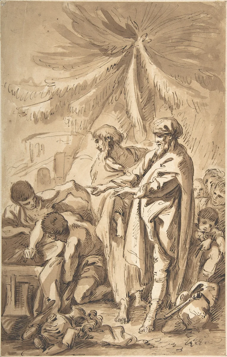 Laban Searching for his Idols (Genesis 31: 19-37) by François Boucher, drawing, 1700-1770