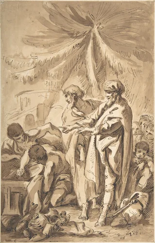 Laban Searching for his Idols (Genesis 31: 19-37) by François Boucher, drawing, 1700-1770