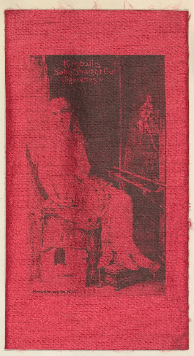 Seated woman (on red silk), from the Girl Art Subjects series (N193) issued by Wm. S. Kimball & Co. by William S. Kimball & Company, print, 1887-1894