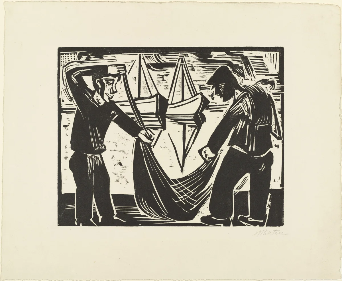 Two Fishermen with Net (Zwei Fischer mit Netz) by Max Pechstein, print, 1923