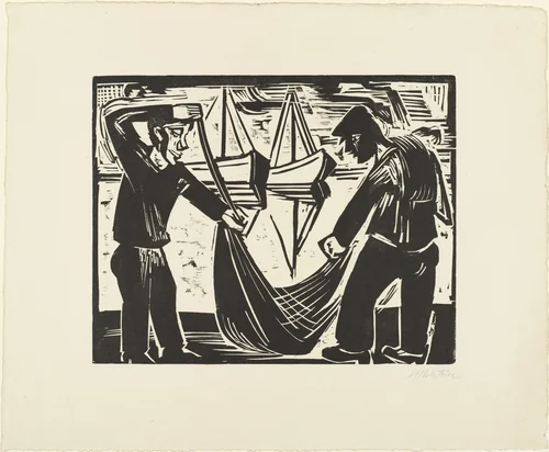 Two Fishermen with Net (Zwei Fischer mit Netz) by Max Pechstein, print, 1923