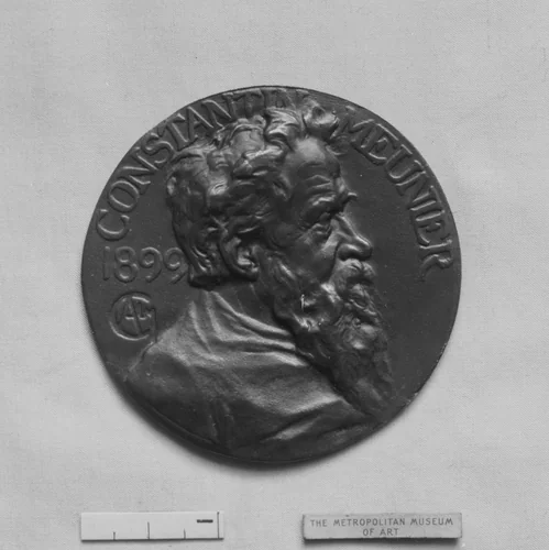 Portrait of Constantin Meunier, Belgian painter and sculptor (1831–1905) by Alexandre-Louis-Marie Charpentier, metalwork, 1885-1899